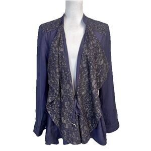 LOGO Lori Goldstein Jacket Blazer sz 16 Dark Purple Lace Waterfall Front Elegant